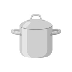 Silver saucepan cartoon illustration. Metal cooking pot with lid, stainless utensil for making soup or boiling water. Household, kitchen concept