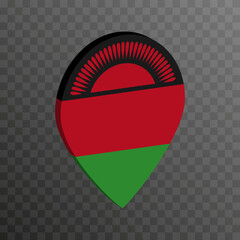 Map pointer with Malawi flag. Vector illustration.