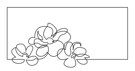 continuous line drawing of big beautiful flowers frame design - PNG image with transparent background