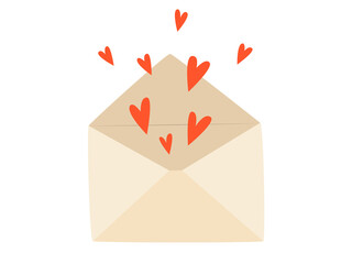 Mail envelope and hearts. Romantic message. Illustration on transparent background