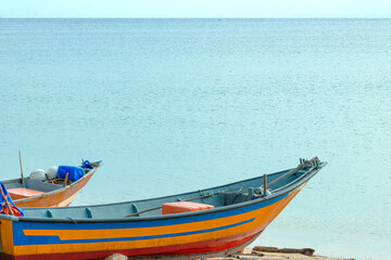 Fototapeta premium Fishing boats at the seashore in Kijal, Kemaman, Terengganu, Malaysia.