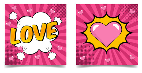 Valentine's Day card set in pop art comic style.