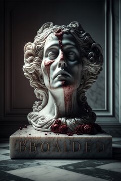 A bloody statue. Horror scene. Generated AI image
