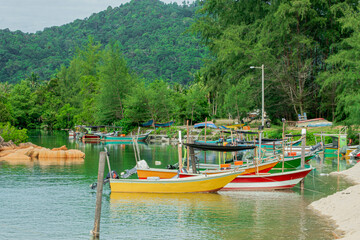 Fishing boats by the riverside in Kijal, Kemaman, Terengganu, Malaysia.