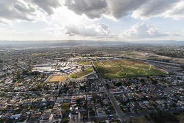 Aerial view of the northeast San Fernando Valley in Los Angeles California.  