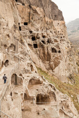 Close-up view of Vardzia caves. Vardzia is a cave monastery site in southern Georgia, excavated...