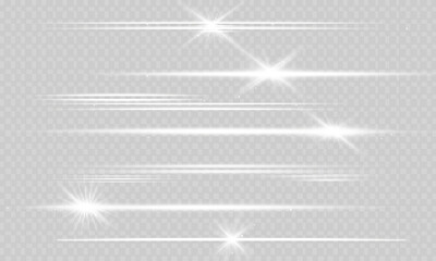 Solar glare.Glow isolated white transparent light effect set, lens flare, explosion, glitter, line, sun flash, spark and stars. Beautiful optical lens flare effect sun light.