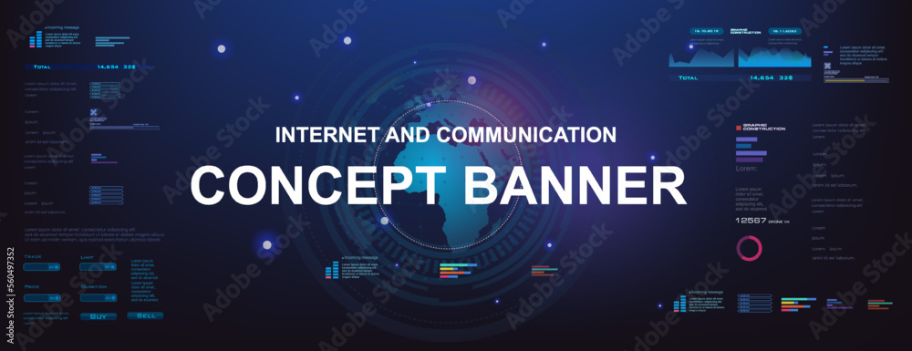 Poster internet concept banner. world internet technologies and communications. futuristic background with 