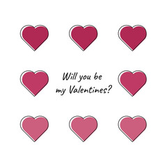 Greeting card with hearts and the inscription Will you be my valentine