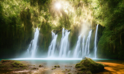 Fototapeta na wymiar A waterfall in the middle of a jungle. 