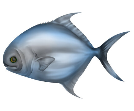 Permit fish 3d illustration transparent.