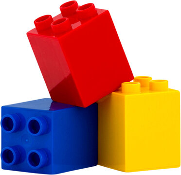 Many colorful plastic block toys