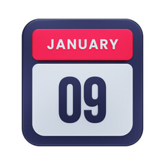 January Realistic Calendar Icon 3D Illustration Date January 09