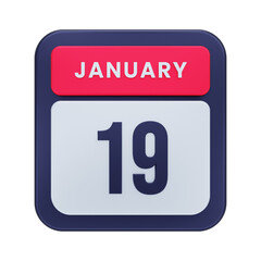 January Realistic Calendar Icon 3D Illustration Date January 19