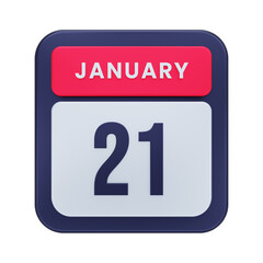 January Realistic Calendar Icon 3D Illustration Date January 21