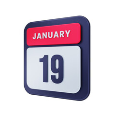 Fototapeta premium January Realistic Calendar Icon 3D Illustration Date January 19