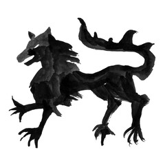 Abstract silhouette of a medieval stylized lion. Simple sketch of a lion in the grunge style. Brush stroke style.