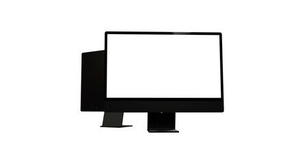 Computer display with white blank screen. Front view. Isolated on white background. 3D illustration. - mockup