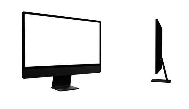 Computer display with white blank screen. Front view. Isolated on white background. 3D illustration. - mockup
