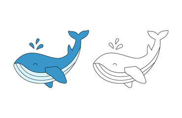 children's coloring illustration with whale vector template