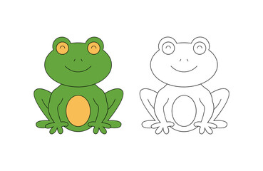 children's coloring illustration with frog vector template
