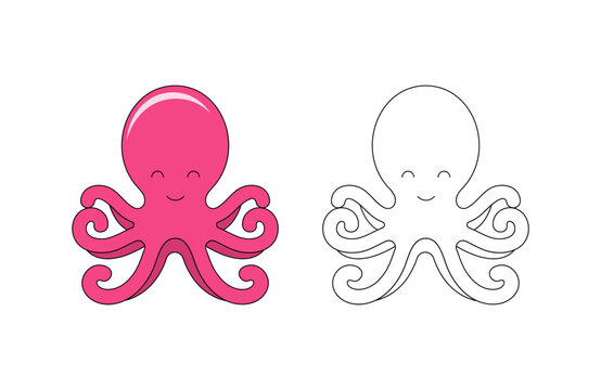 children's coloring illustration with octopus vector template