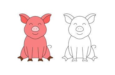 Obraz na płótnie Canvas children's coloring illustration with pig vector template