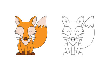 children's coloring illustration with fox vector template