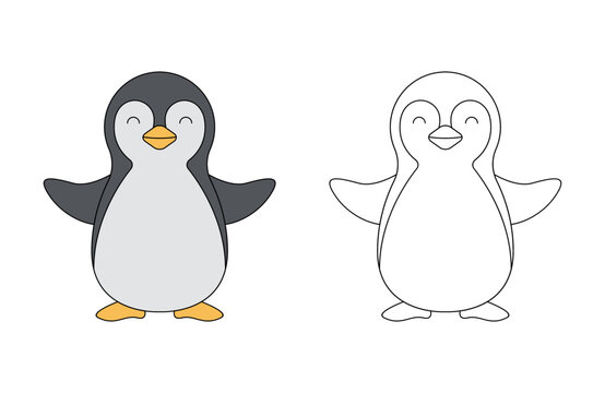 children's coloring illustration with Penguin vector template