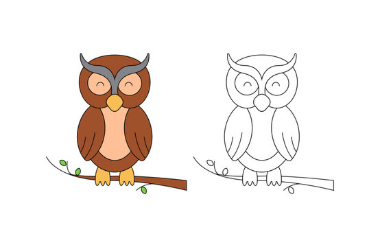 children's coloring illustration with owl vector template