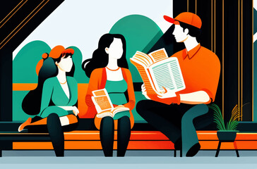 People reading books or preparing for exams, students. Education, learning design elements. Set of modern literature fans, book lovers, readers. Flat vector illustration.