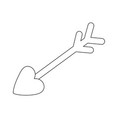Arrow with heart shaped tip, design element for Valentines Day, vector outline for coloring book