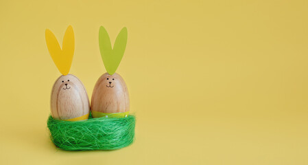 Colored easter eggs. yellow background