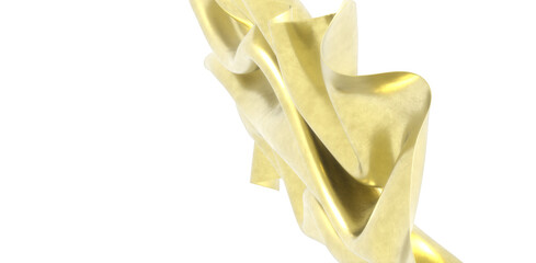 Flying gold cloth isolated on white background 3D render