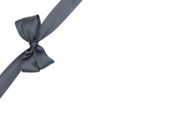 	
Nœud de ruban de satin pour paquet cadeau de couleur gris, isolé sur un fond transparent.	