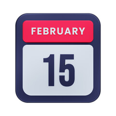 February Realistic Calendar Icon 3D Illustration Date February 15