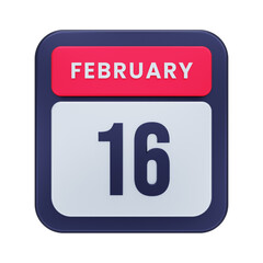 February Realistic Calendar Icon 3D Illustration Date February 16