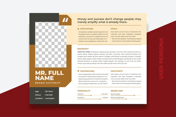 User Persona Document Template Vector Illustration. Examples of User Personas template. Persona Document. Persona Template for UI UX designer. User Persona vector horizontal template with double color