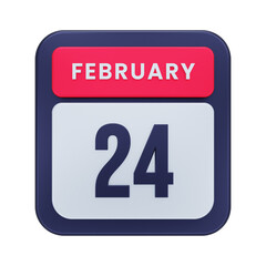 February Realistic Calendar Icon 3D Illustration Date February 24