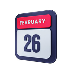 February Realistic Calendar Icon 3D Illustration Date February 26