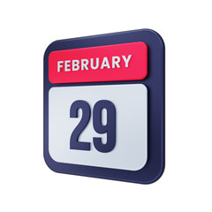 February Realistic Calendar Icon 3D Illustration Date February 29