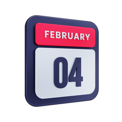 February Realistic Calendar Icon 3D Illustration Date February 04
