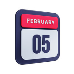 February Realistic Calendar Icon 3D Illustration Date February 05