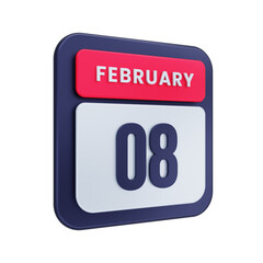 February Realistic Calendar Icon 3D Illustration Date February 08