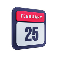 February Realistic Calendar Icon 3D Illustration Date February 25