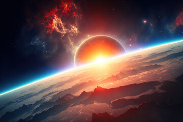 Highly detailed epic sunrise from space.