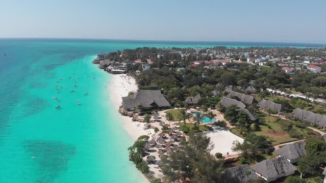 Zanzibar beaches and turquoise water shot by drone in Tanzania, East-Africa.