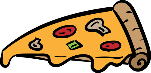 Pizza slice handrawn cartoon sketch. Vector illustration.