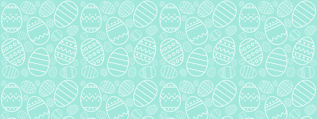 Seamless pattern of Decorated Easter eggs on turquoise background. Easter background for banners, textiles, paper, scrapbooking, wallpaper, wrappers. Festive decoration, Easter. Vector illustration