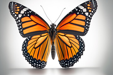 Beautiful monarch butterfly isolated on white background. Generative AI
